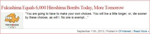 Fukushima Equal 6000 Hiroshima Bombs Today MORE TOMORROW